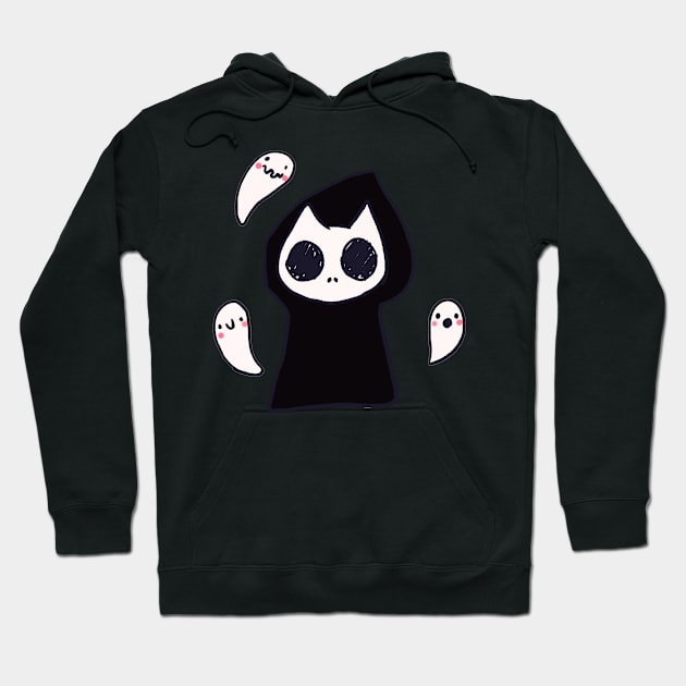 Cute Grim reaper cat and ghosts Hoodie by Mayarart